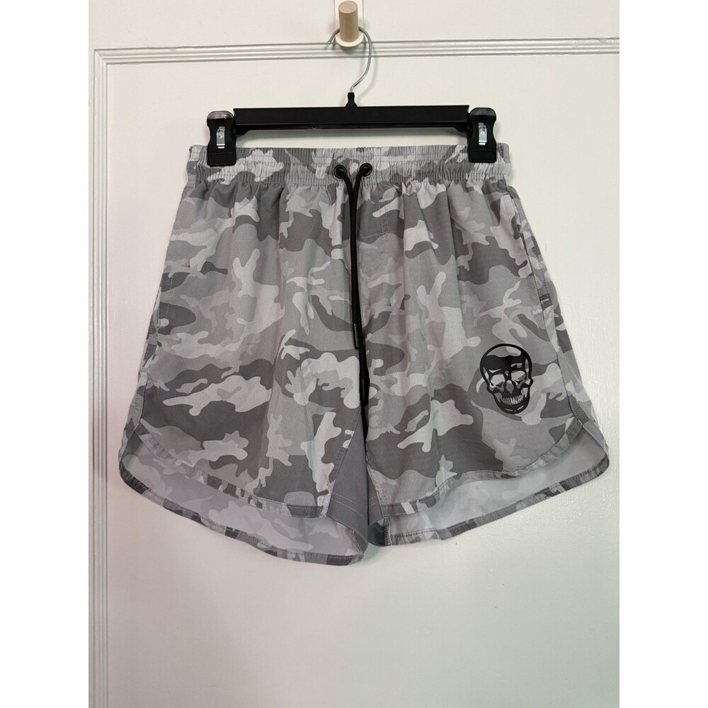 Gymreapers Training Shorts Mens M Gray Camo Skull Logo Athletic Gym Running